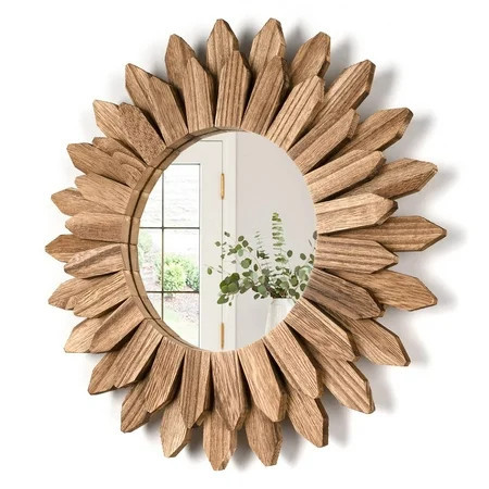 12 inch Rustic Wood Mirror Sunburst Boho Mirror for Entryway Bedroom Living Room Bathroom, Carbonized Black | Walmart (US)