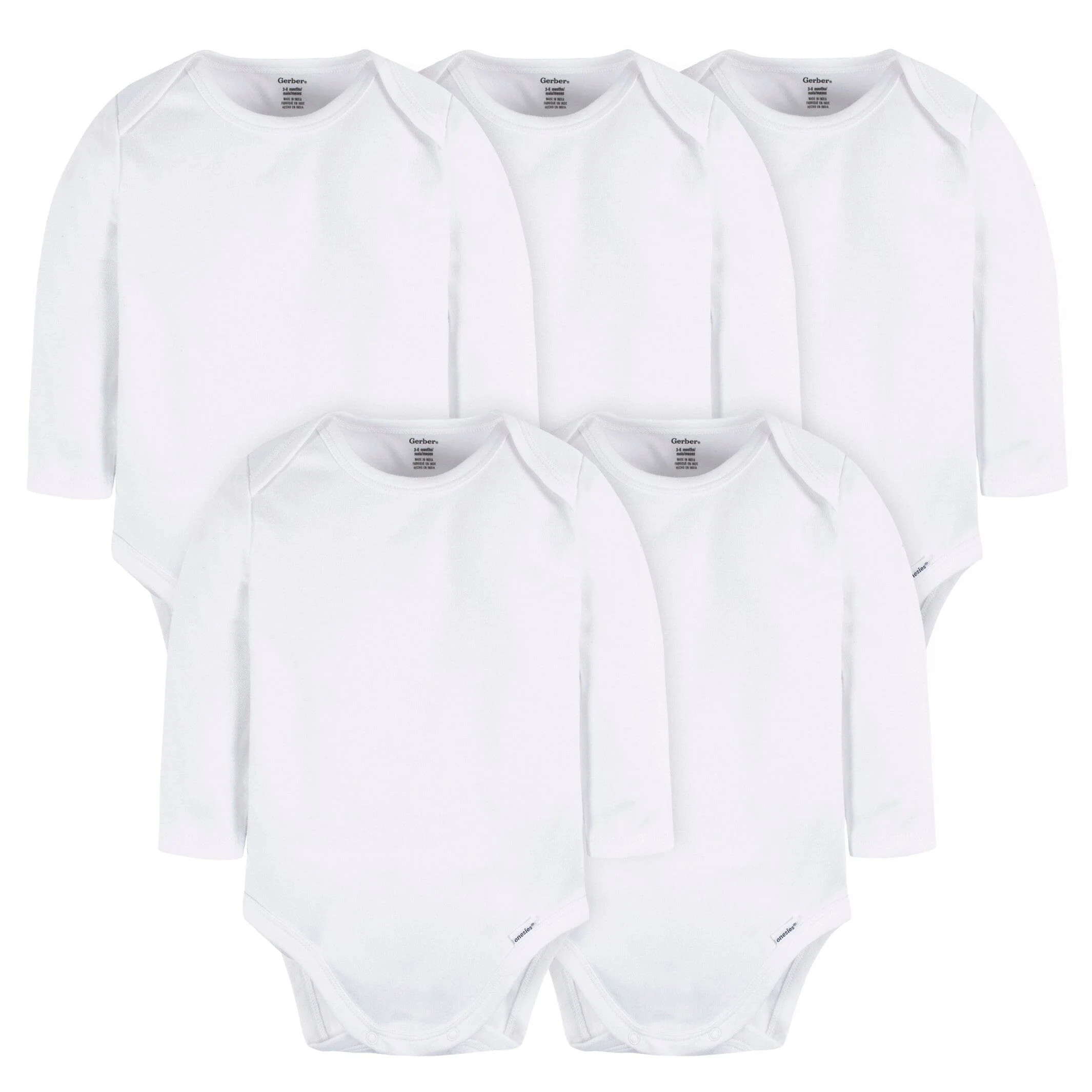 5-Pack Baby White Premium Long Sleeve Onesies® Bodysuits | Gerber Childrenswear