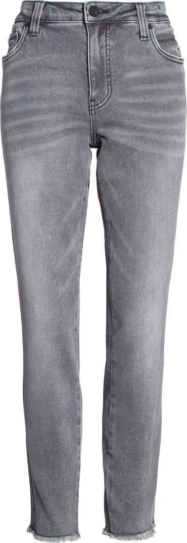 Donna Fab Ab Exposed Button High Waist Frayed Ankle Skinny Jeans Grey Jeans Work Pants Summer Pants  | Nordstrom