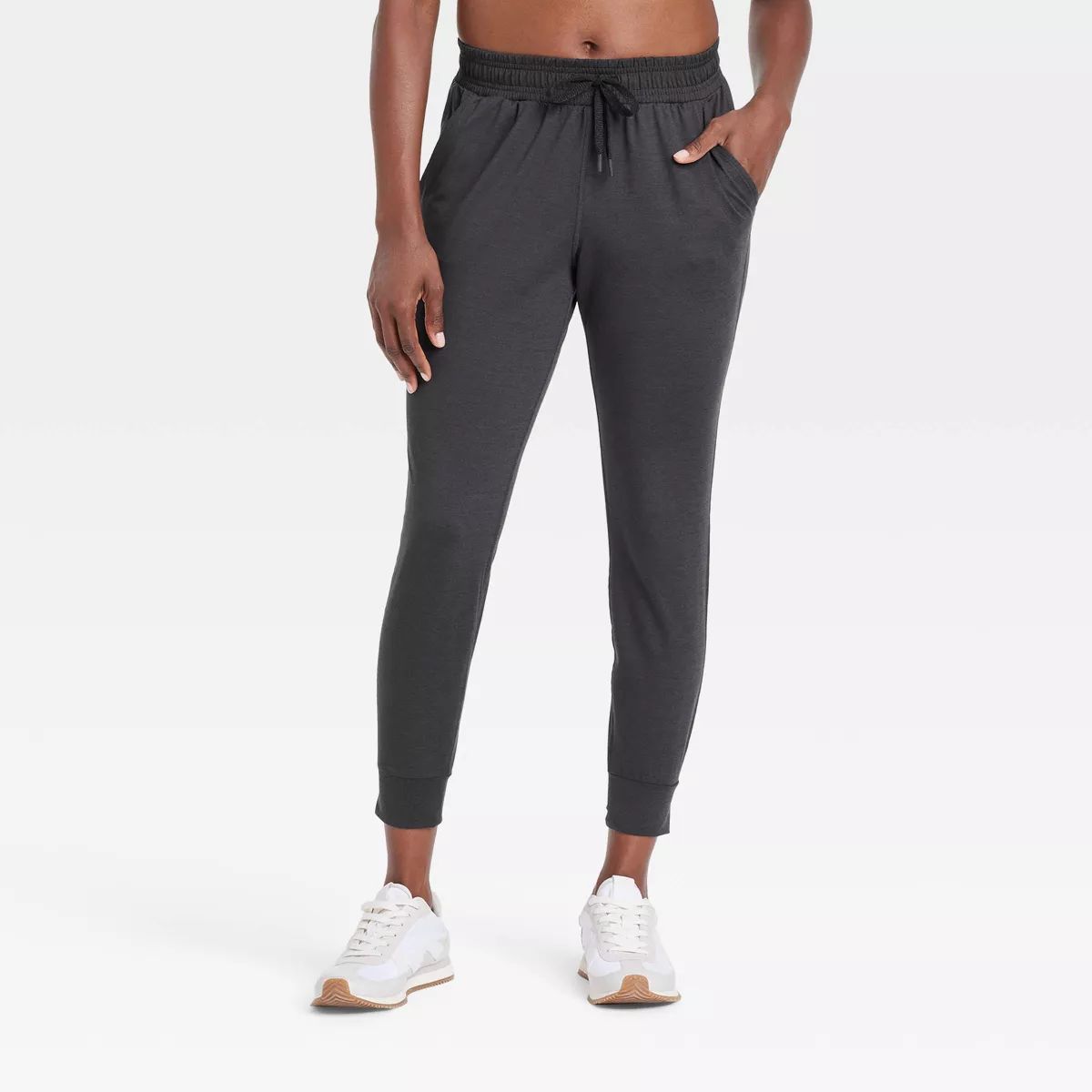 Women's Soft Stretch Mid-Rise Joggers - All In Motion™ Heathered Black XS | Target