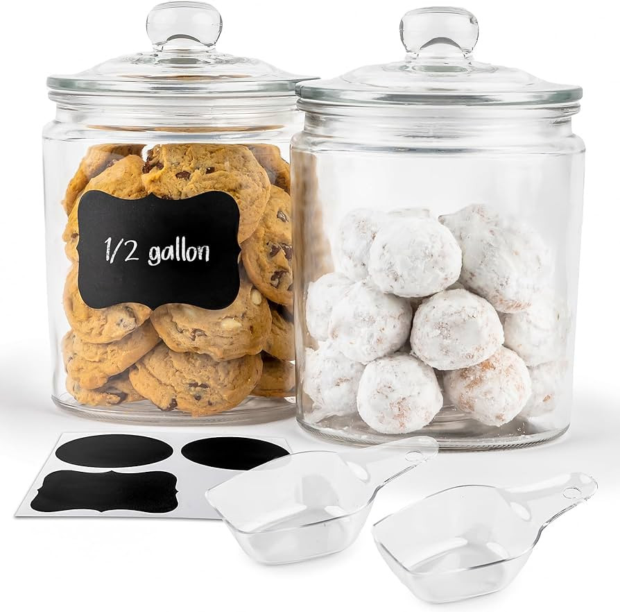 KooK Glass Storage Containers with Lids, 1/2 Gallon, Set of 2, Glass Kitchen Jars, Food & Cookie ... | Amazon (US)
