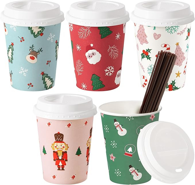 Fit Meal Prep 50 Pack 8 oz Christmas Disposable Coffee Cups with Lids and Stirrers, Premium To Go... | Amazon (US)