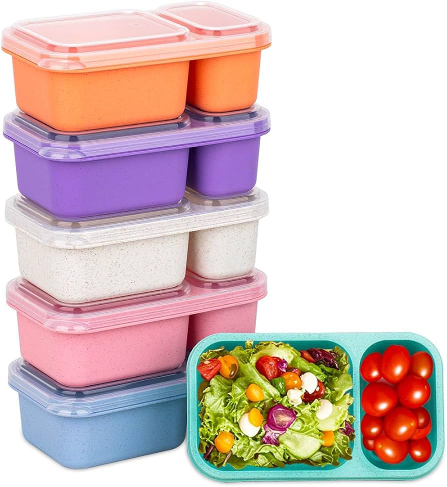 DOSEWART 2-Compartment Reusable Snack Containers with Lids, Wheat Straw Reusable Snack Packs for ... | Amazon (US)