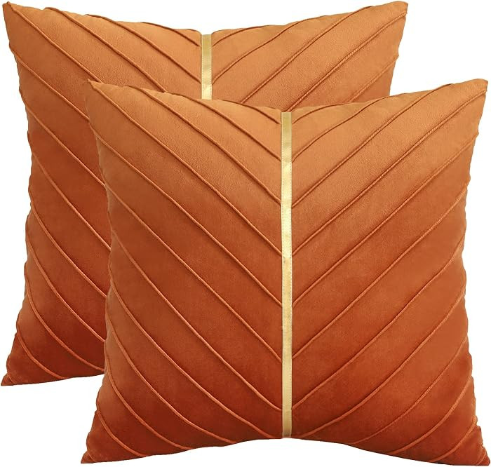 Halloween Pillow Covers 22x22 inch Pack of 2 Gold Decor Burnt Orange | Amazon (US)