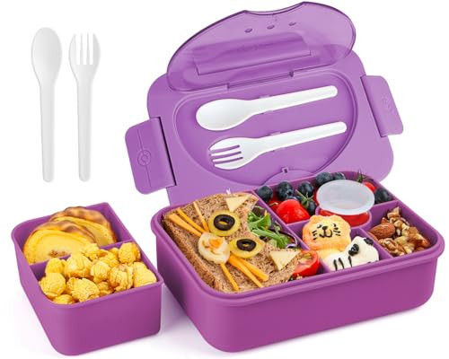 Lunbxx Bento Box Adult Lunch Box,Lunch Containers for Adults Kids,5-Compartment Bento Box for Kids Snack Boxes with Cutlery (Purple) | Amazon (US)