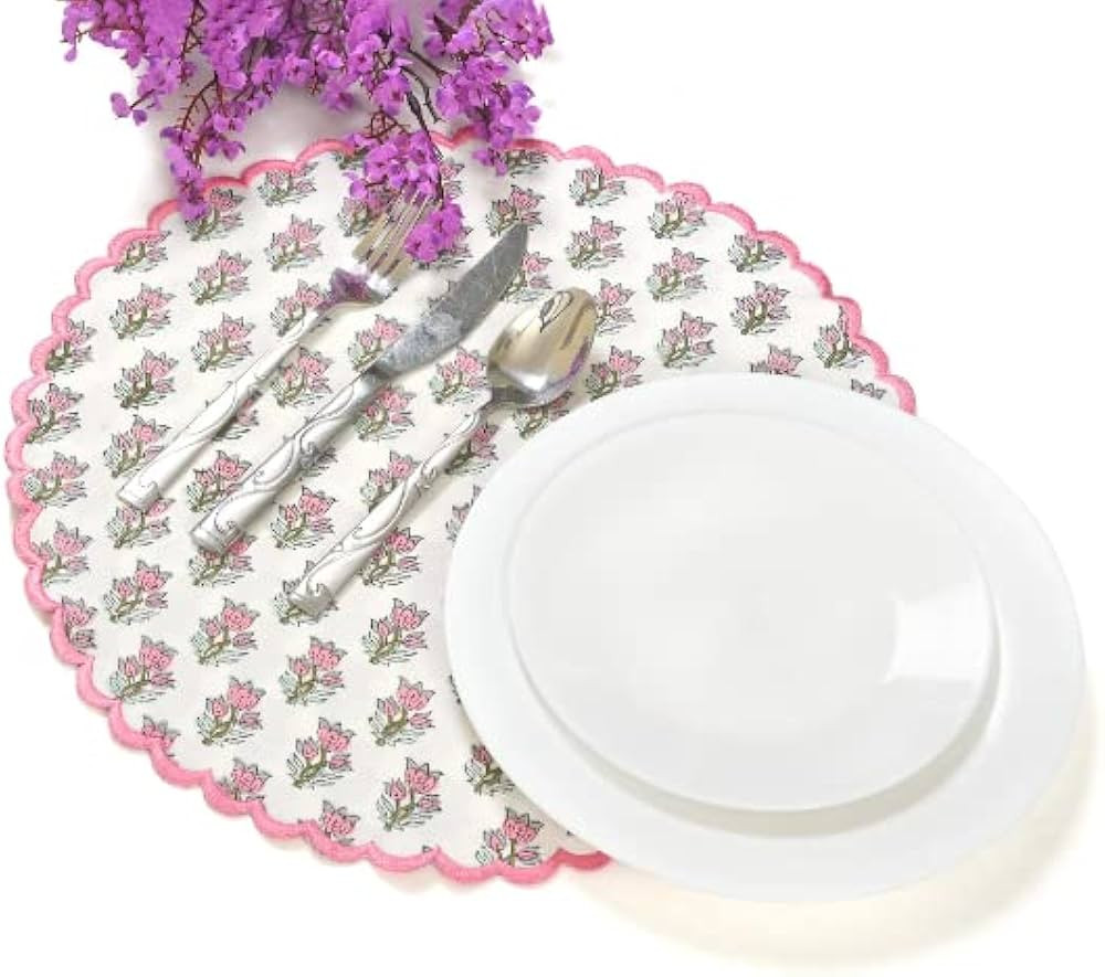 Ridhi Indian Floral Hand Block Printed 100% Pure Cotton Cloth Reversible Mats, Reusable Mats, 15"... | Amazon (US)