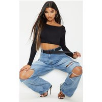 Basic Black Cotton Blend Long Sleeve Crop Top | PrettyLittleThing US