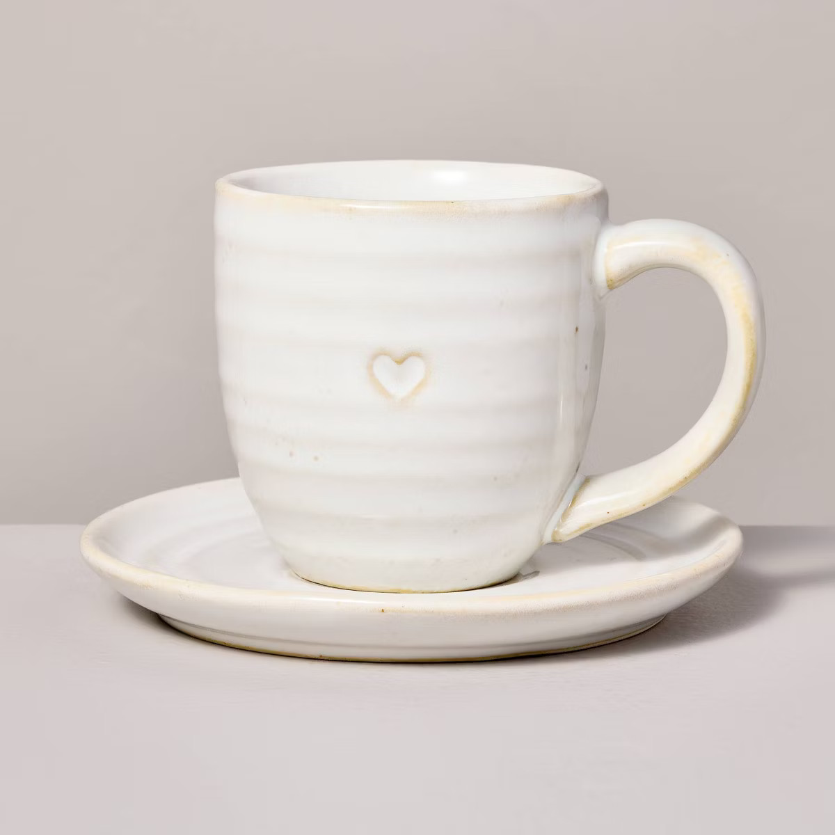4oz Valentine's Day Heart Imprint Stoneware Espresso Cup and Saucer Set Vintage Cream - Hearth & ... | Target
