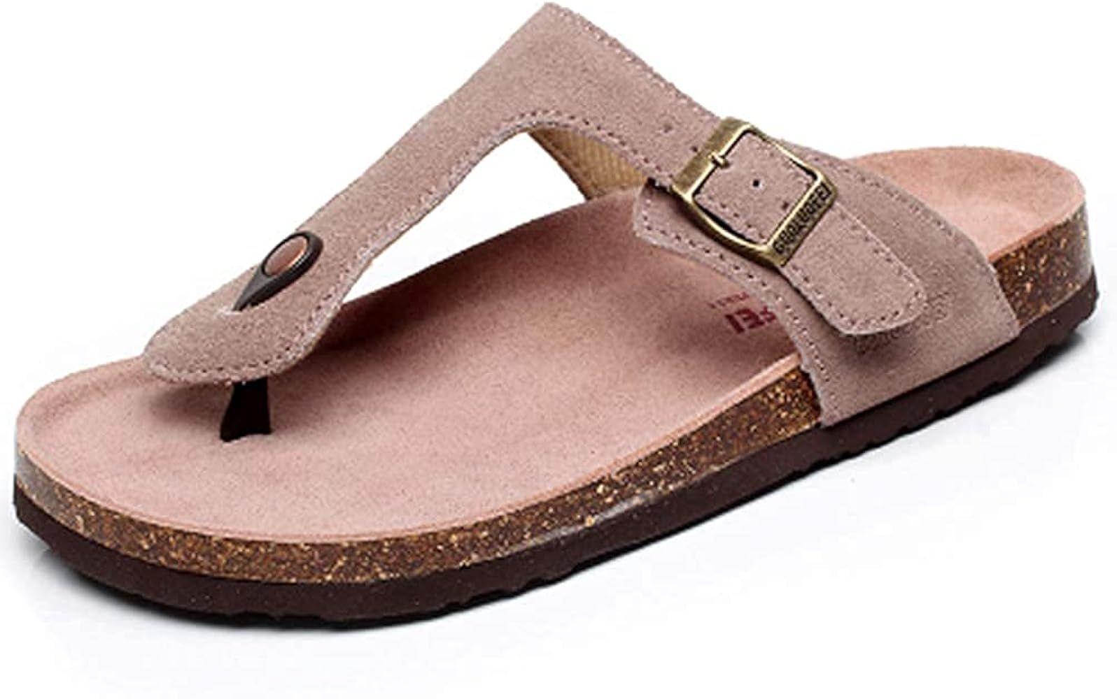 Asifn Women's Slide Sandal Men Cork Sandals Flat Strap Buckle Leather Adjustable Casual Double To... | Amazon (US)