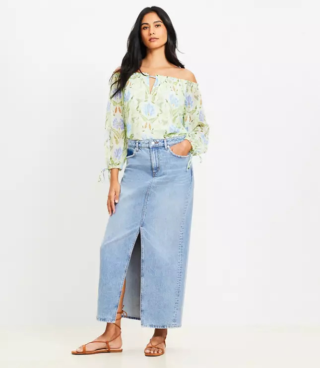 Denim Maxi Skirt in Light Vintage Wash | LOFT