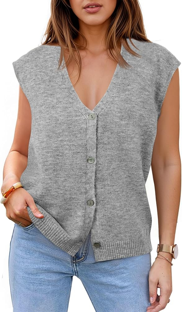 Cicy Bell Womens V Neck Sweater Vest Casual Button Down Knit Vest Outerwear Sleeveless Trendy Car... | Amazon (US)