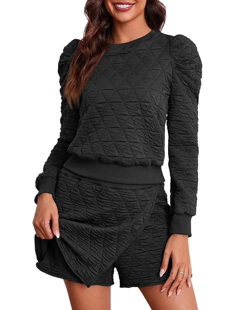Fisoew Women's 2 Piece Lounge Wear Set Long Sleeve Argyle Sweatshirts and Wrap Skorts Casual Sets | Amazon (US)