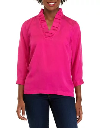 Women's 3/4 Sleeve Ruffle Neck Top | Belk