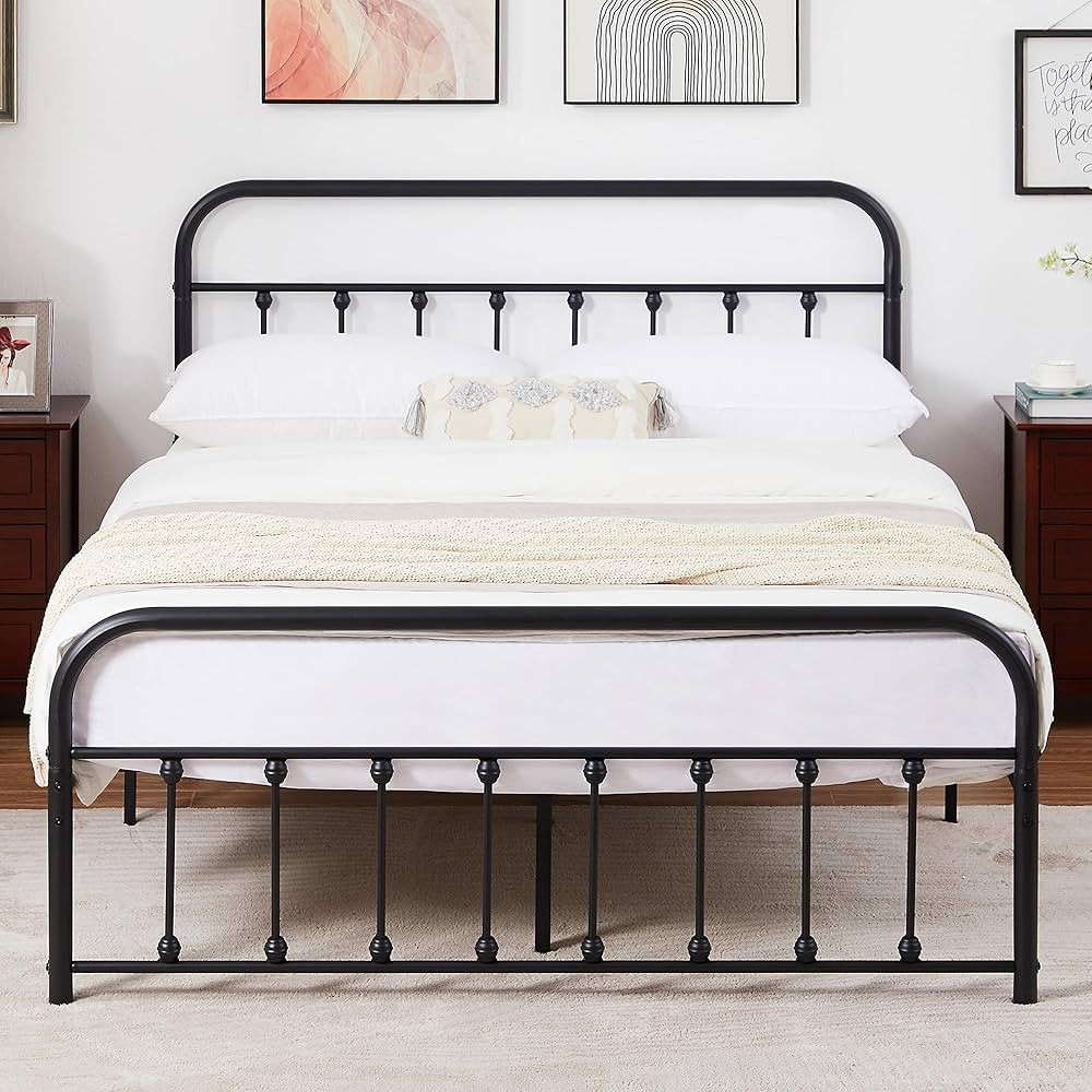 VECELO Queen Metal Platform Bed Frame with Headboard, Heavy Duty Steel Slat Support, Under Bed St... | Amazon (US)