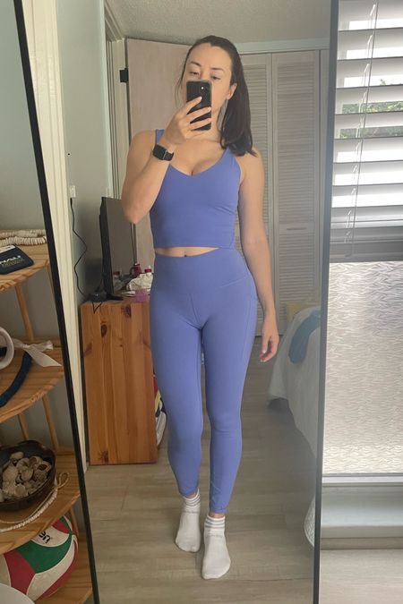 Activewear OOTD for my pilates workout.  I’m loving a monochromatic look right now!

This outfit is so breathable and comfortable.  The Align tank is made for yoga which also works well for Pilates.  

I’m loving the color Wild Indigo for Spring and Summer. 💙💜

lululemon Align Tank 
-Size: 8
-Color: Wild Indigo 

lululemon Wunder Train leggings
-Size: 6
-Color: Wild Indigo

Active Wear | Workout Wear | Athleisure Outfits | Athletic Clothing | Fitness Attire | Pilates Wear | Sportswear | Gym Wear

*I normally wear size 6 for lululemon but lately started sizing up for my tops.  I find that size 8 lays better on the upper back area but is loser around the rib cage.  Size 6 fits better on the rib cage but makes my skin bulge on the upper back.

My measurements
Height: 5’5”
Over Bust: 34.5”
Under Bust: 30”
Waist: 26.75”
Hips: 36.5”

#LTKSeasonal #LTKfit #LTKstyletip