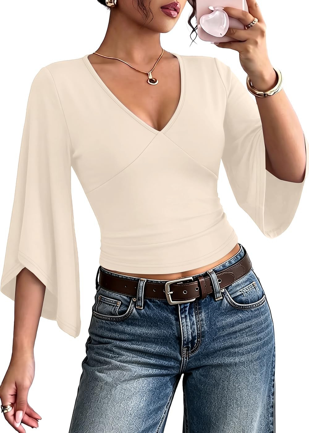 Going Out Tops for Women V Neck 3/4 Length Sleeve Womens Tops Y2K | Amazon (US)