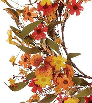 Fall Floral Wreath,Autumn Wreath for Front Door Orange Yellow Red Daisy Flower Wreath Artificial ... | Amazon (US)