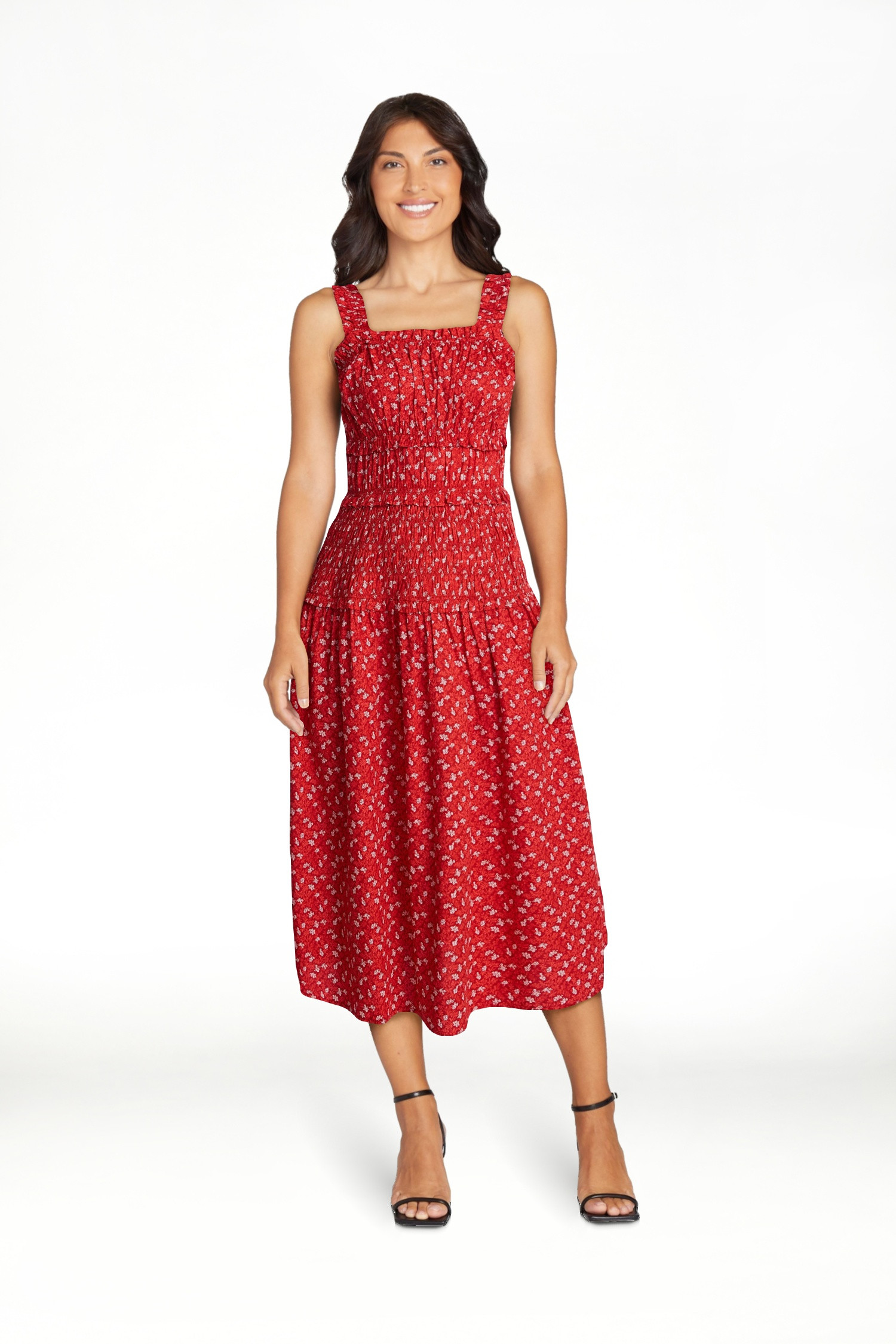 Time and Tru Women's and Women's Plus Sleeveless Smocked Peasant Midi Dress, Sizes XS-4X | Walmart (US)