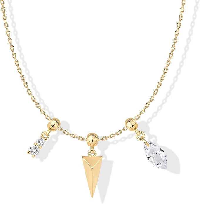 PAVOI 14K Gold Plated Whimsical Charm Necklace for Women | Cute Dainty Cubic Zirconia Lightning B... | Amazon (US)