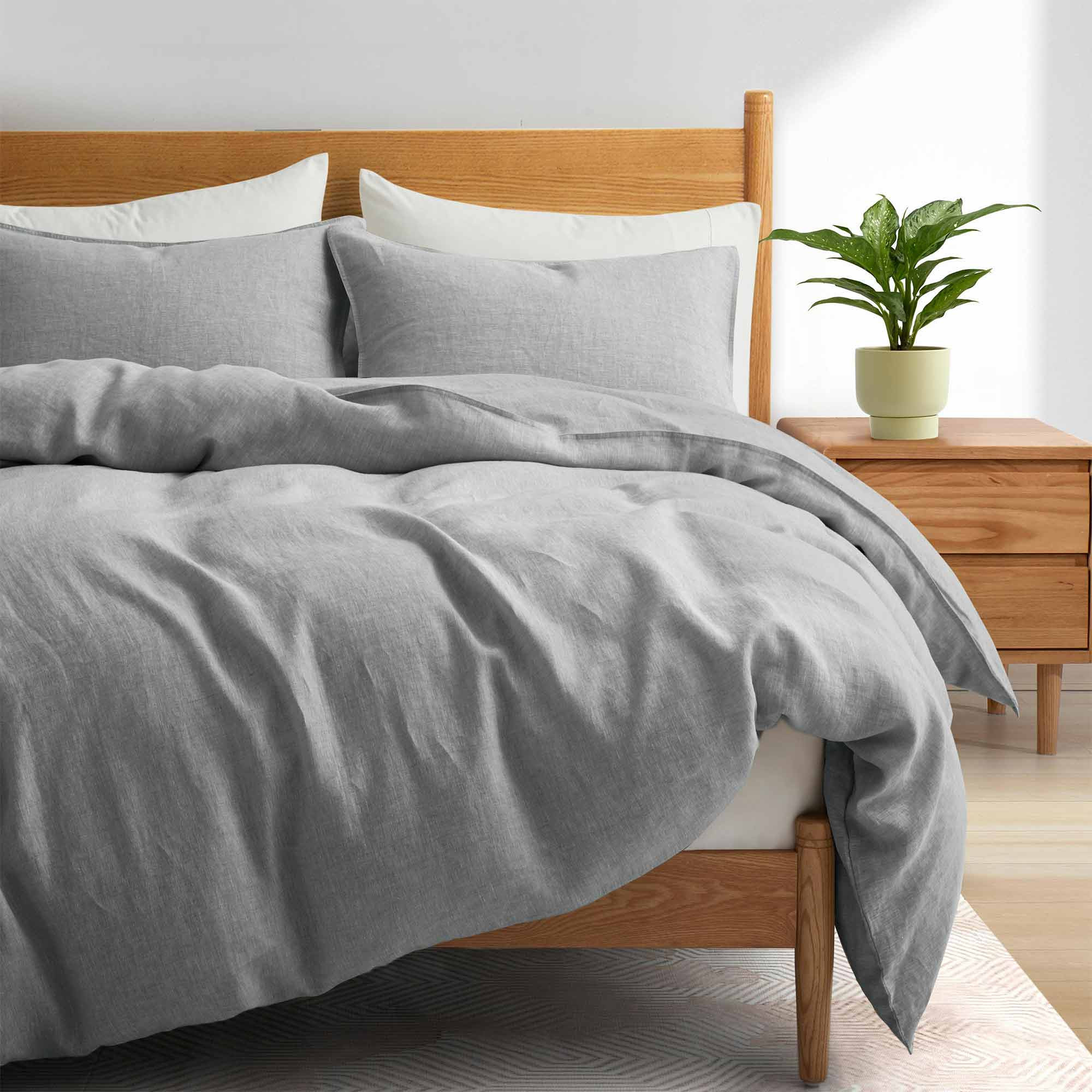100% Premium Flax Linen Duvet Cover Set with Pillowcases Breathable Moisture Wicking | Puredown.Inc