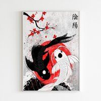 Koi Fish Poster Wall Art Japanese Print Asian Home Decor | Etsy (US)