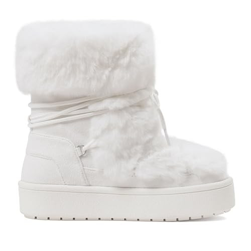 North Oak Women's Winter Snow Boots Mid-calf Faux Fur Fuzzy ​White Booties with Lace-up Platform ​Non-slip Sole 6-6.5 | Amazon (US)