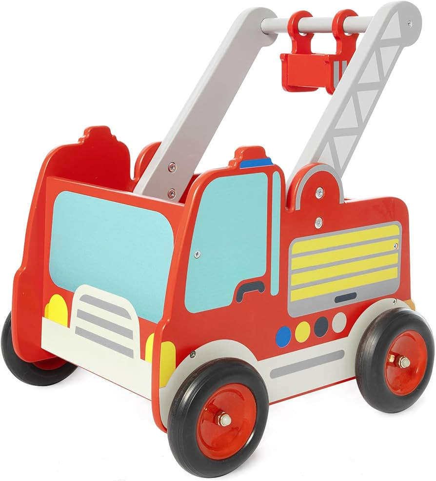 Red Fire Truck Wooden Baby Push Walker - 2-in-1 Toddler Push & Pull Toys Learning Walker Stroller... | Amazon (US)