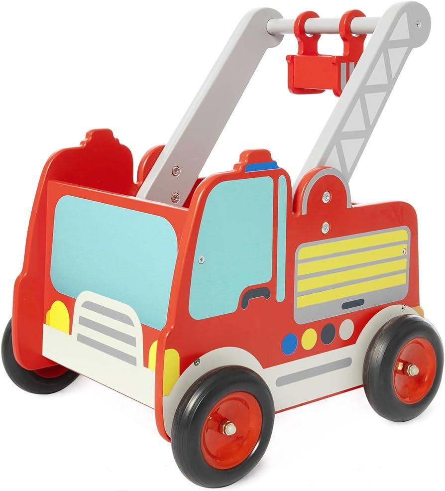 Red Fire Truck Wooden Baby Push Walker - 2-in-1 Toddler Push & Pull Toys Learning Walker Stroller... | Amazon (US)