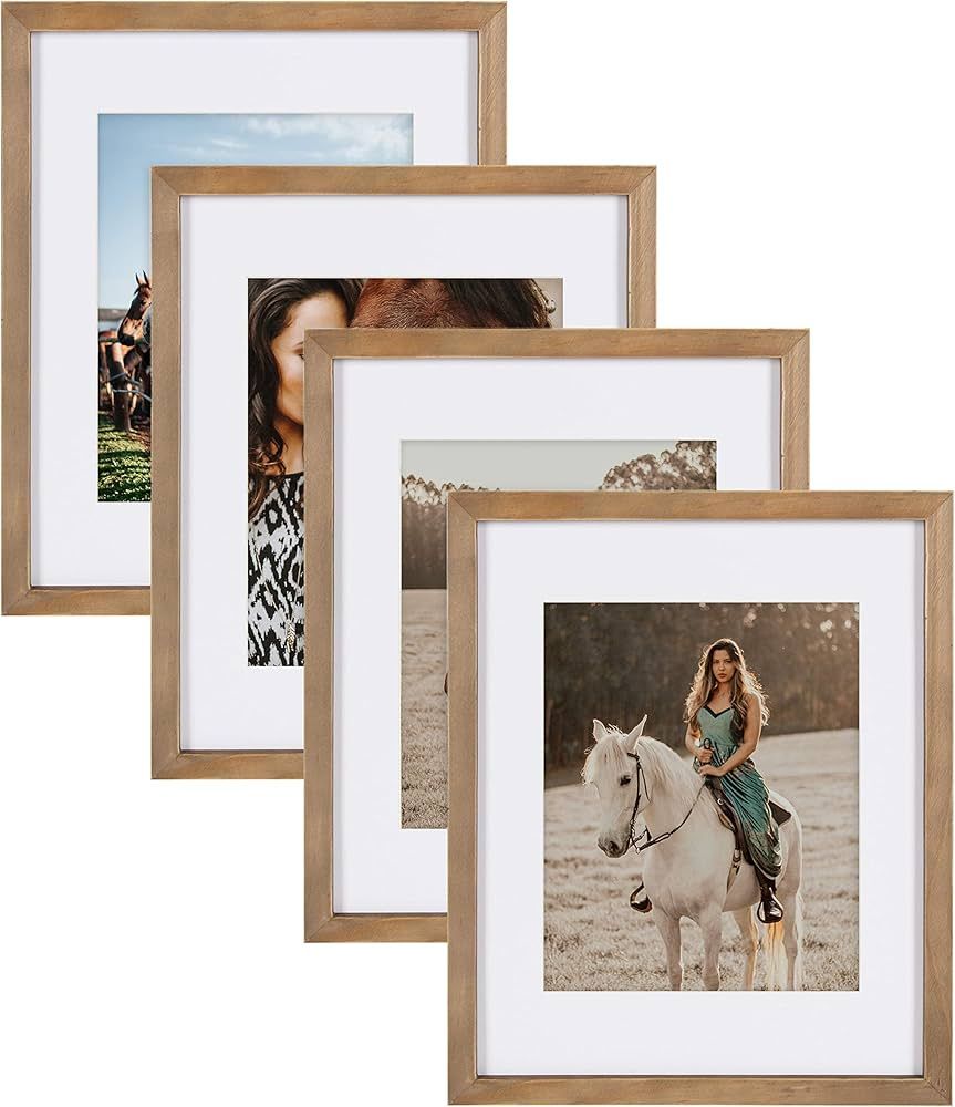 DesignOvation Gallery Wood Photo Frame Set for Customizable Wall Display, Rustic Brown 11x14 matt... | Amazon (US)