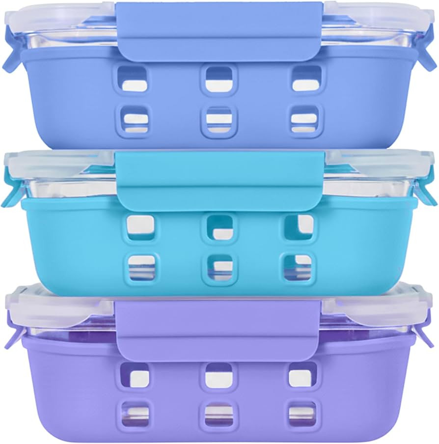 ECOBERI 4.5 Cup Glass Meal Prep Containers with Lids & Silicone Sleeves, 3-Pack Airtight, Leak-Re... | Amazon (US)