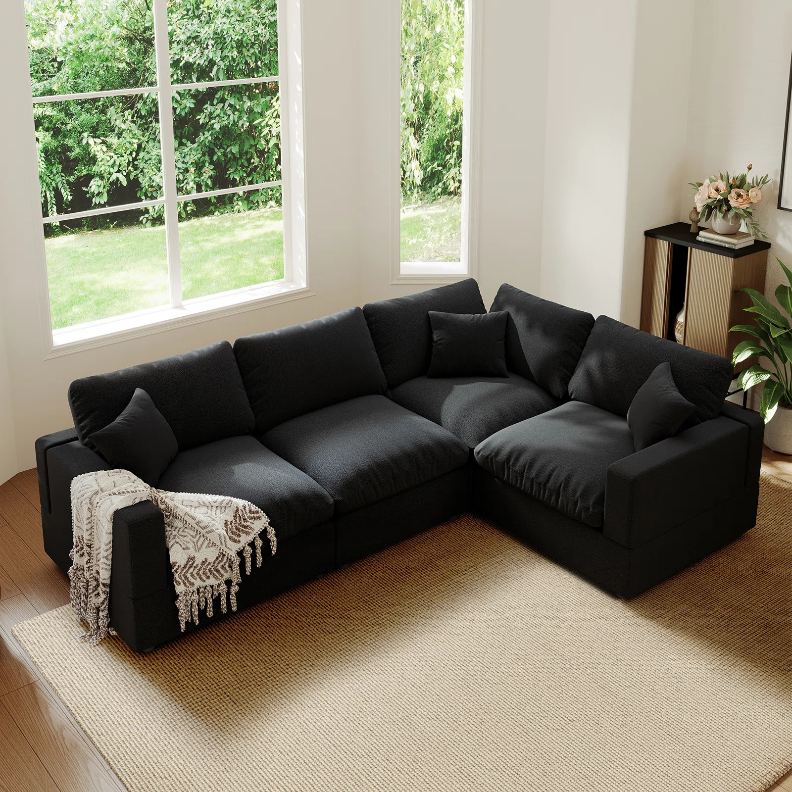 Upholstered Cloud Couch, Modular Sectional Sofa L-shaped Couch for Living Room Bedroom | Wayfair North America