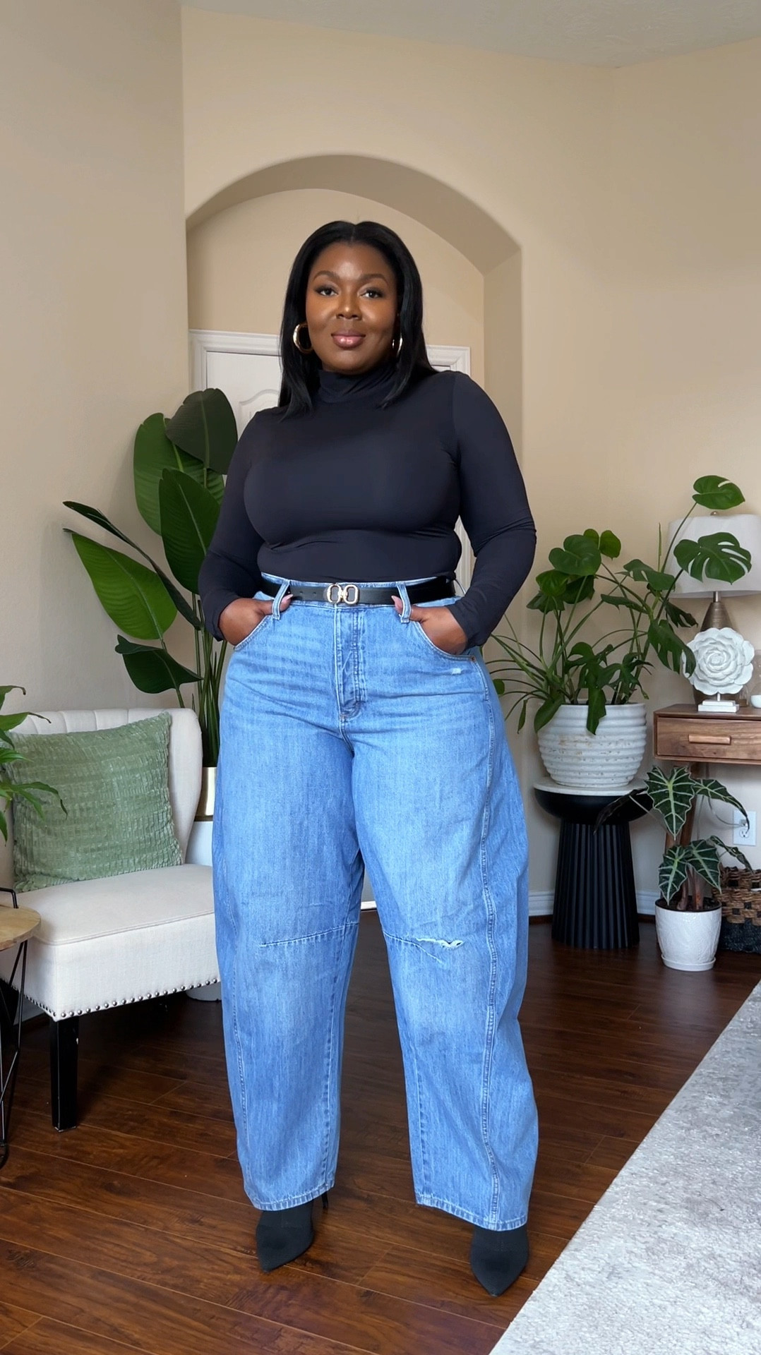 These Target barrel jeans are chef’s kiss after I had the waist taken in! Paired them with a cozy black turtleneck, an Amazon knit cardigan, and sock booties for a chic fall vibe 🍂 Jeans are size 17, turtleneck in large, and cardigan in XL—both Target and Amazon staples. Easy, stylish, and comfortable for those cooler days! 

#LTKVideo #LTKFindsUnder50 #LTKSaleAlert