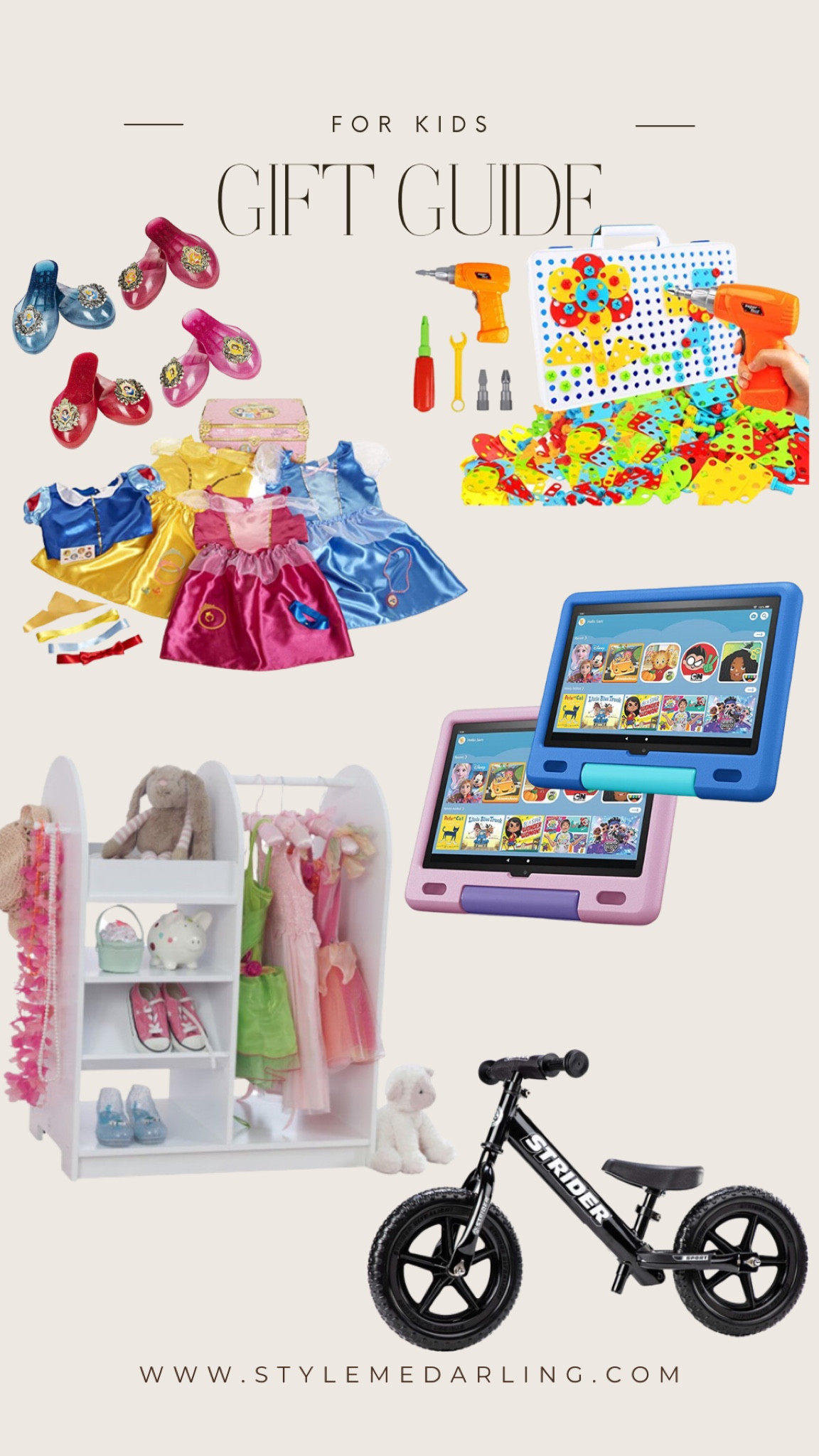 #holidaygiftguide #giftideas #giftsforkids #dressup #dressupshoes #disneyprincessdresses #balancebike #helmet #magnatiles #blocks #picassoblocks #tablet #kidstablet #kidstoolset #drillscrewset #americangirl #dressupstorage #dressupstation

#LTKGiftGuide #LTKkids #LTKHoliday