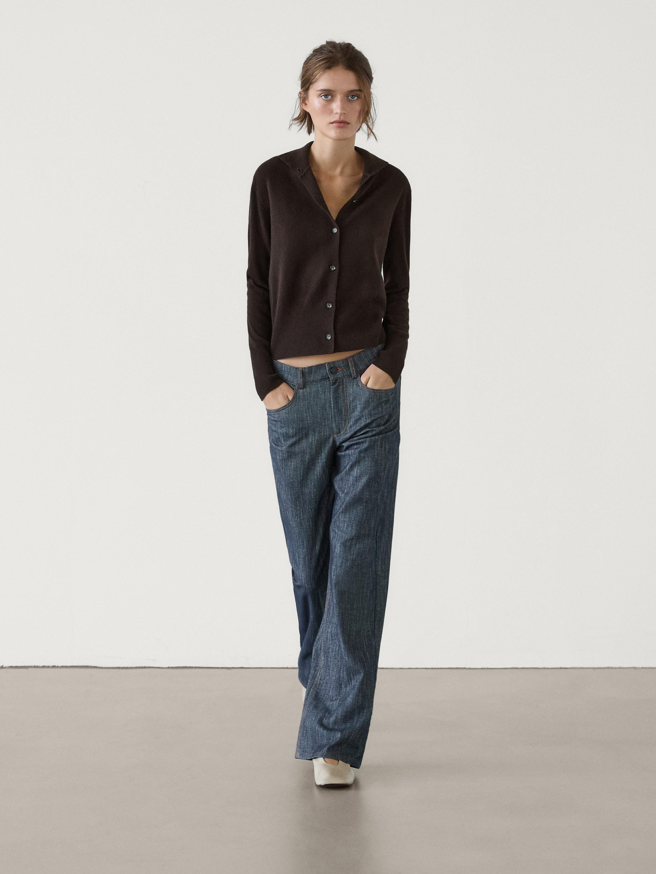 100% wool knit cardigan with mock turtleneck | Massimo Dutti US