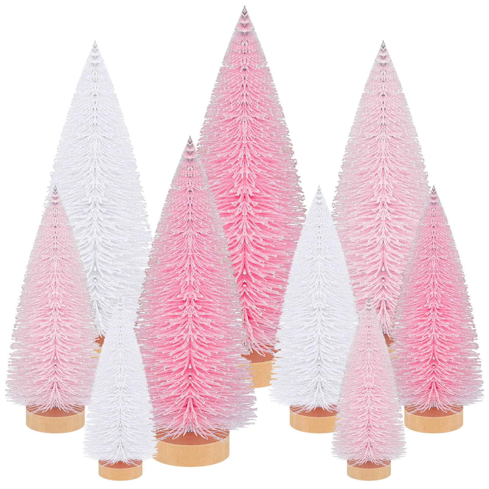 Leyndo 9 Pcs Pink Classic Artificial Mini Christmas Tree Sisal Bottle Brush Trees with Wood Base ... | Amazon (US)