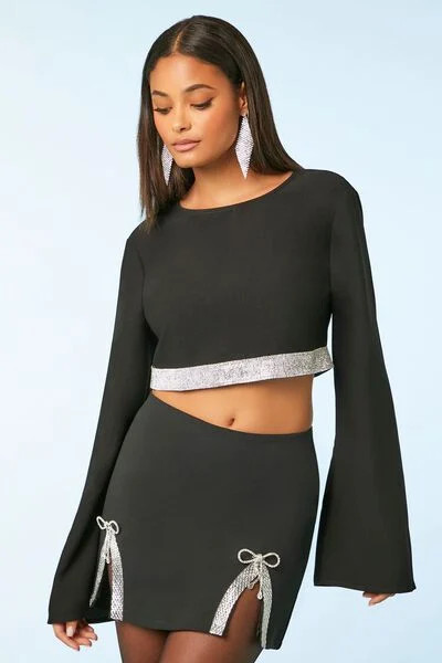 Satin Rhinestone-Trim Crop Top | Forever 21 | Forever 21 (US)