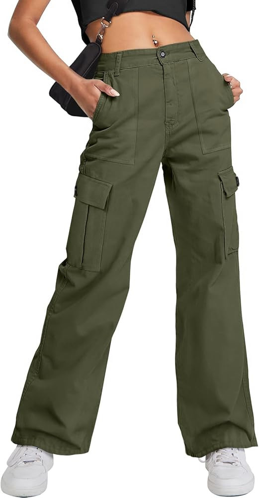 ANRABESS Women's High Waisted Cargo Pants Wide Leg Casual Pants Multiple Pockets Trendy Relaxed F... | Amazon (US)