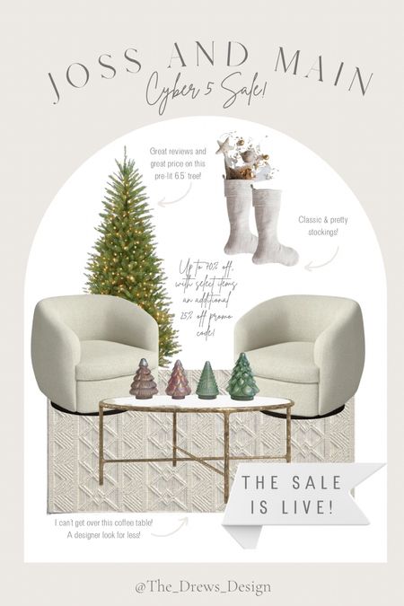Shop my picks from the Joss & Main Black Friday and Cyber Monday Sale! Home décor, furniture finds, Christmas decorations, faux Christmas tree, swivel chair, round coffee table, stockings designer look for less, glass and brass coffee table 
#ltkhome #ltksalealert #ltkholiday
@shop.ltk @shop.ltk #liketkit @jossandmain #JossandMain #JossandMainPartner #josspartner