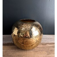 Vintage Round Globe Hammered Brass Vase // Mid Century Modern Gold Planter Boho Home Decor | Etsy (US)