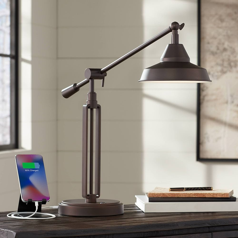 Franklin Iron Works Turnbuckle Rustic Farmhouse Desk Lamp 25" High with USB Charging Port Oil Rub... | Amazon (US)