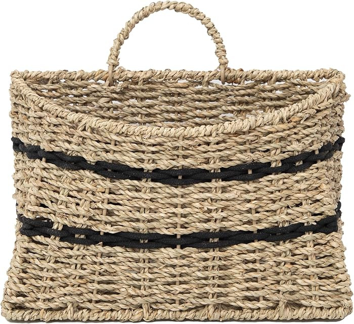 Handmade Seagrass Woven Hanging Basket with Black Cotton Rope - 11.81 x 4.33 x 7.87 Inches - Idea... | Amazon (US)