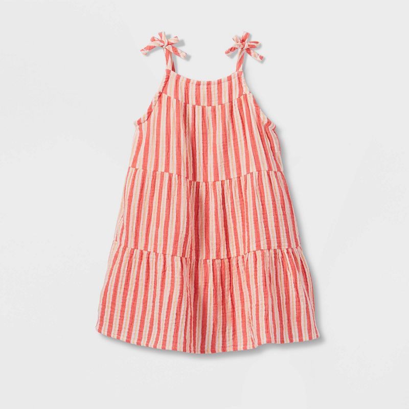 Toddler Girls&#39; Striped Tiered Tank Top Dress - Cat &#38; Jack&#8482; Coral 3T | Target