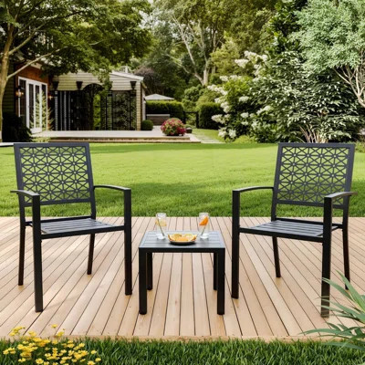3-Piece Outdoor Bistro Set, Metal Patio Chairs & Table for Balcony Backyard | Wayfair North America