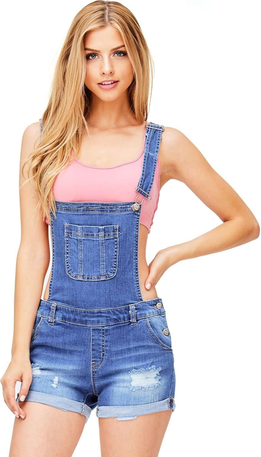 Wax Women's Juniors Cute Denim Overall Shorts | Amazon (US)