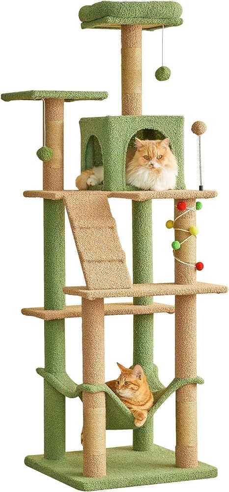 MWPO 63.8 Inches Green Cat Tree for Indoor Cats, Multi-Level Cat Tower with Sisal-Covered Scratch... | Amazon (US)