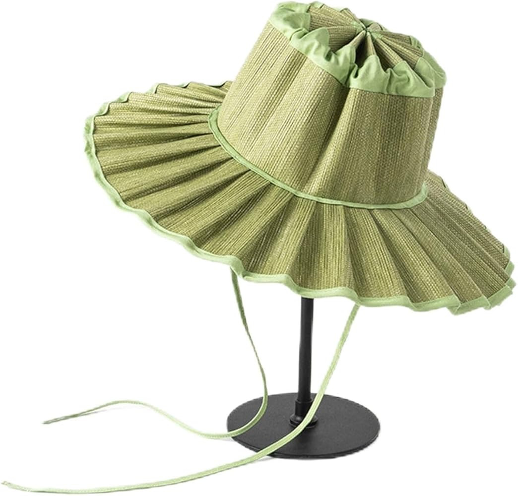 Waterproof Wide Brim Straw Hat Summer Pleated Hat For Women Outdoor Beach Sun Hat Foldable Party Wedding Hat | Amazon (US)