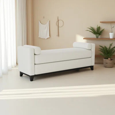 66.34 Inches Sherpa Fleece Upholstered Bench / Daybed / Ottoman With Solid Wood Legs And 2 Bolster Pillows | Wayfair North America