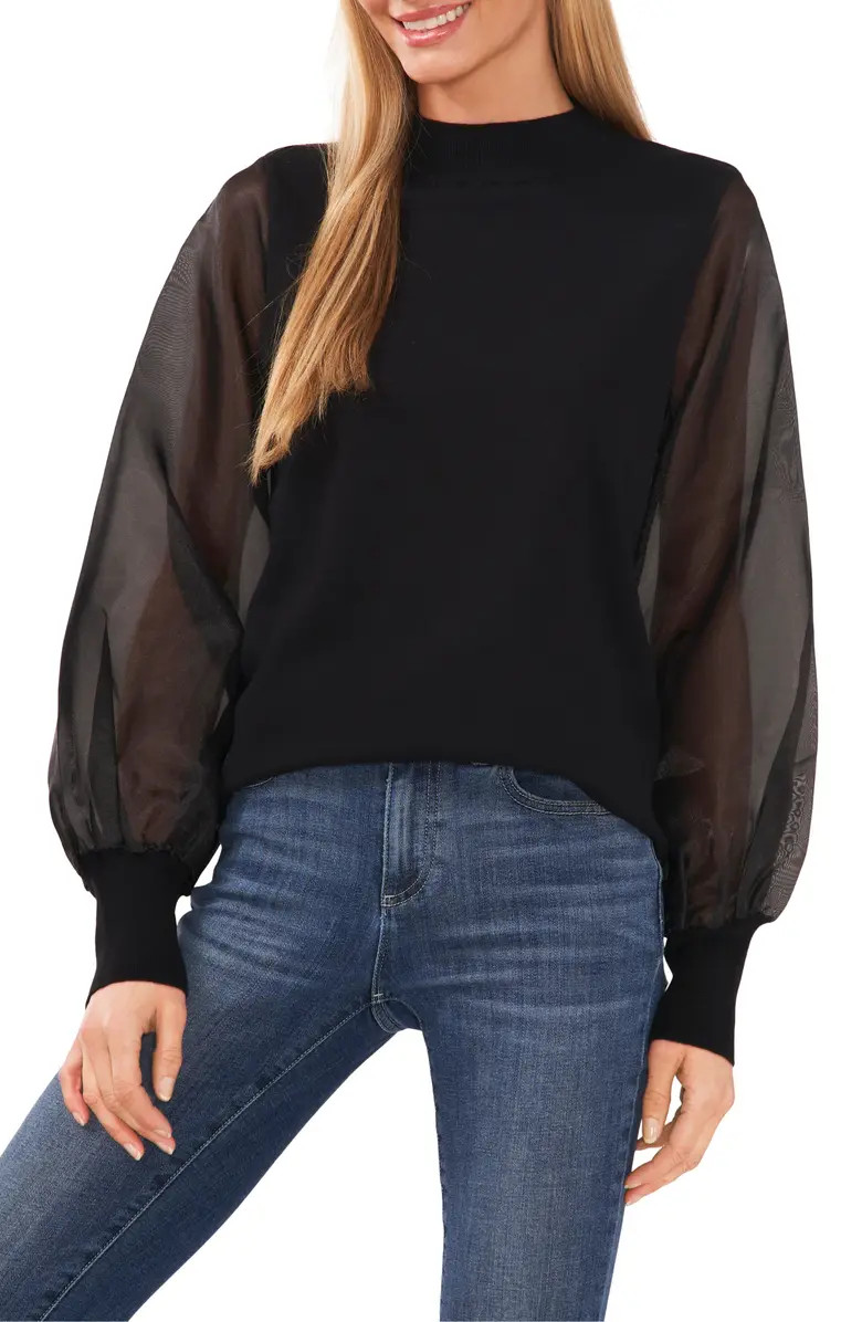 Organza Sleeve Mock Neck Sweater | Nordstrom