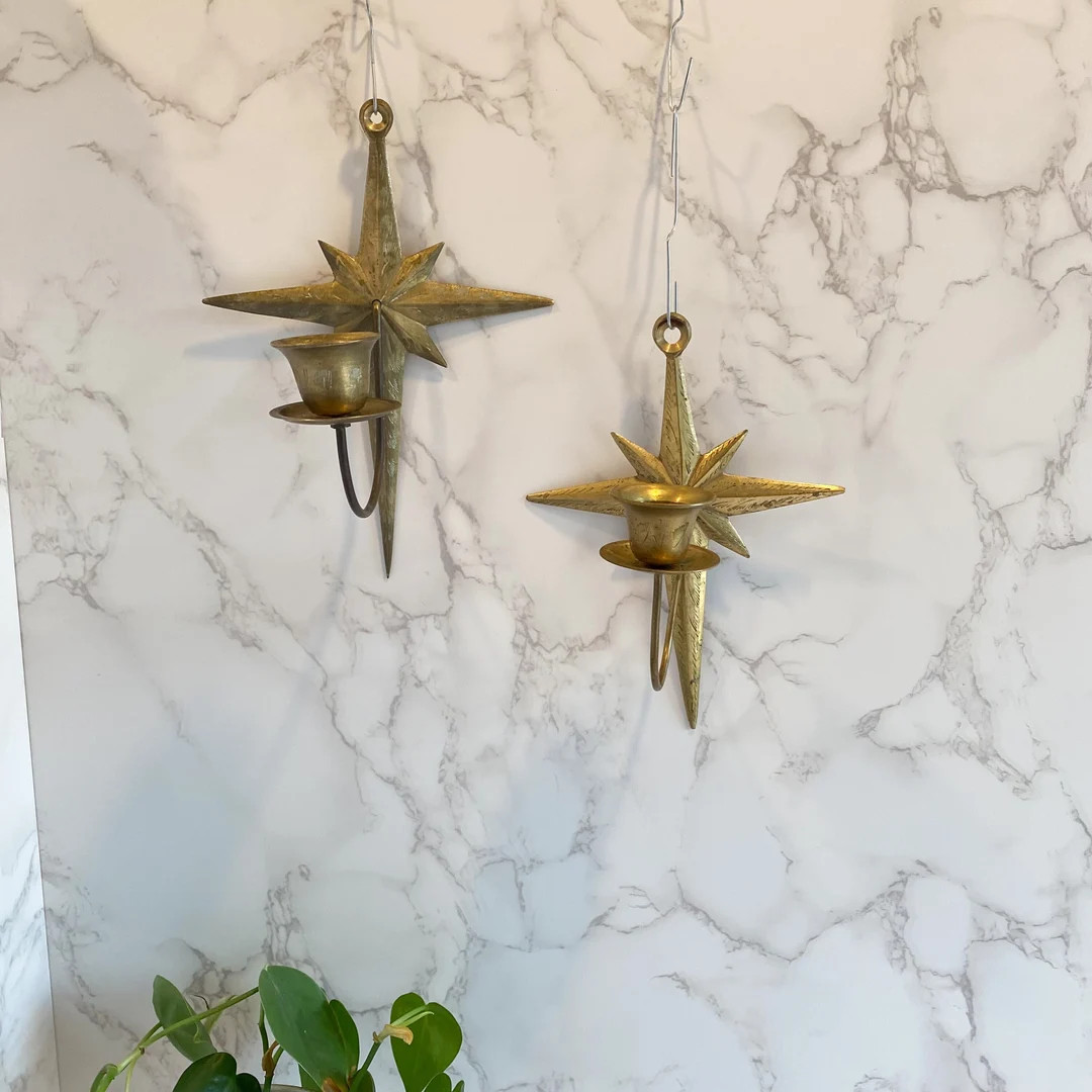 Pair of Starburst Sconces Brass Candle Holders Brass Stars - Etsy | Etsy (US)