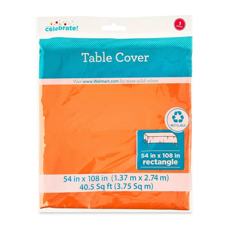 Rectangular 54" x 108" Tangerine Orange Plastic Table Cover, by Way To Celebrate | Walmart (US)